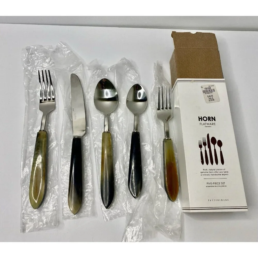 Pottery Barn Horn Flatware 2008-2009 Genuine Horn 5 Piece Place Setting‎ Read #6